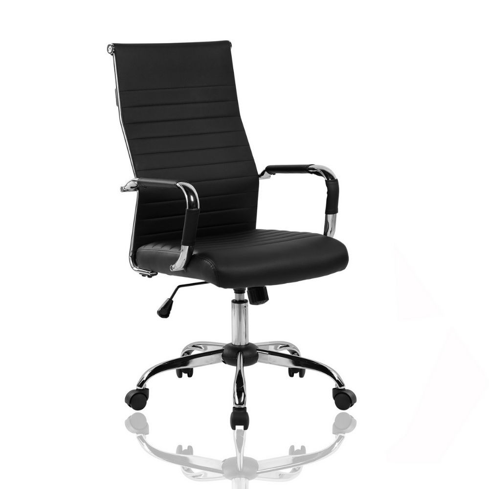 Poltrona ufficio Folkvan con base cromata ecopelle nera EFFEZ