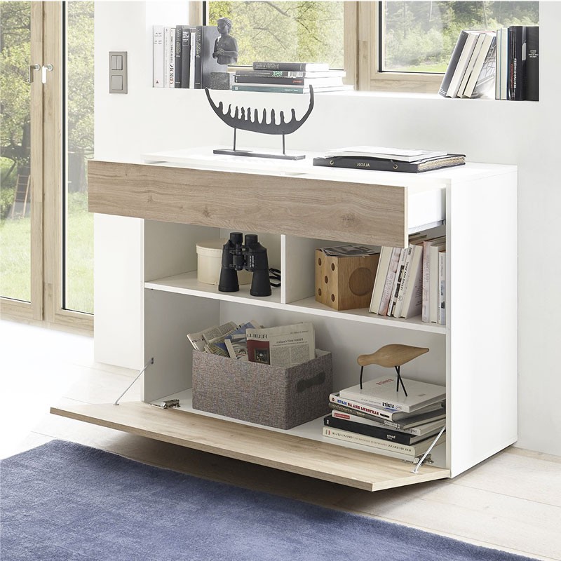 Mobile madia 1 cassetti 1 ribalta bianco-rovere 111x42xh 82 cm(ASTRAKATMBLRC-209007-05K)