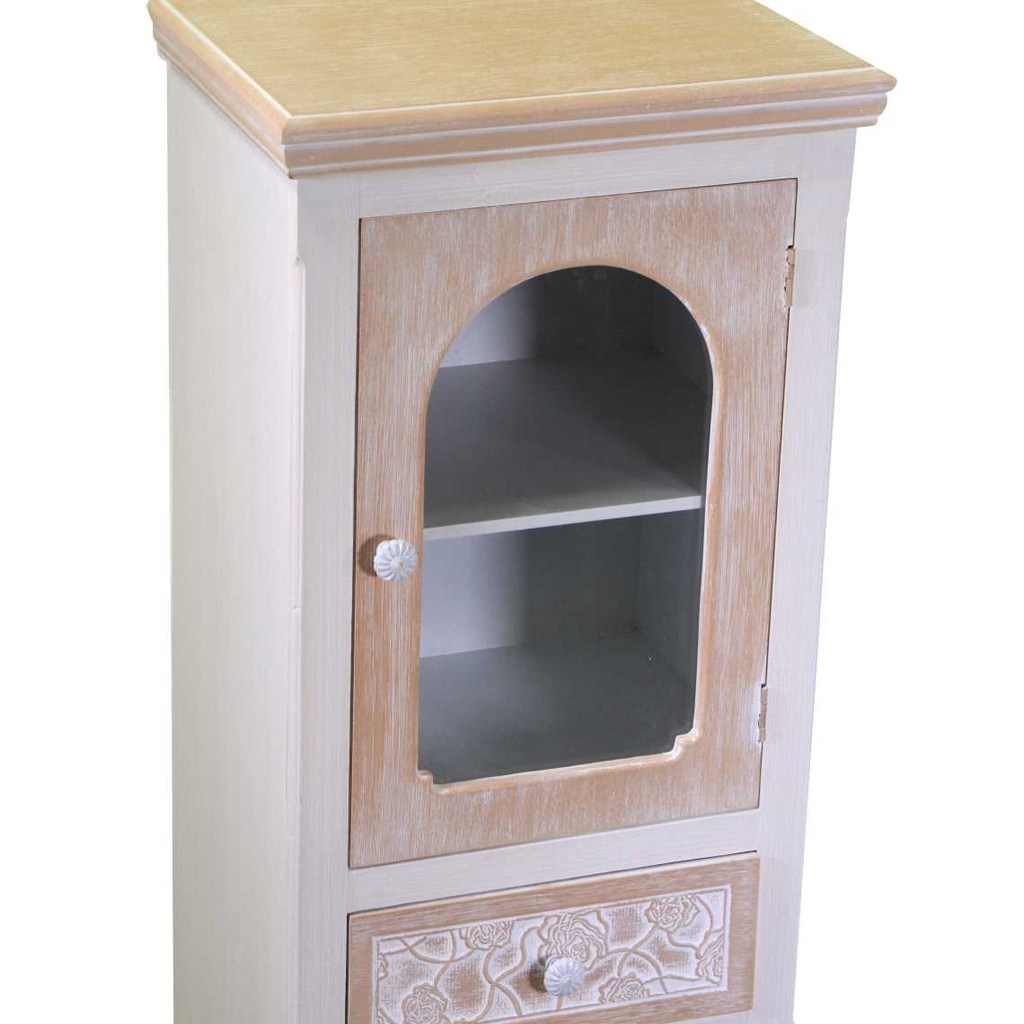 Mobiletto legno vetrina andorra 1 anta vetro + 2 cassetti cm 40x30h100