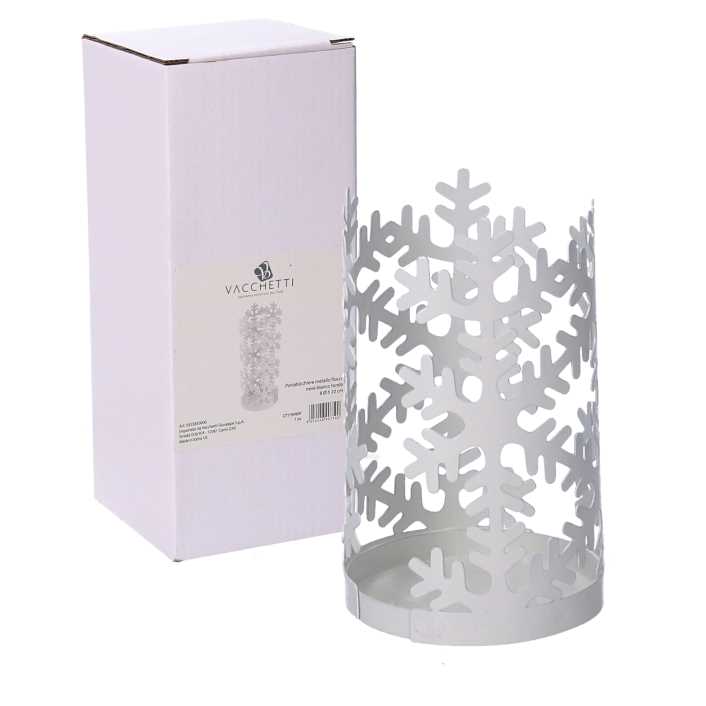 Portabicchiere metallo fiocco neve bianco tondo cm ø8h20