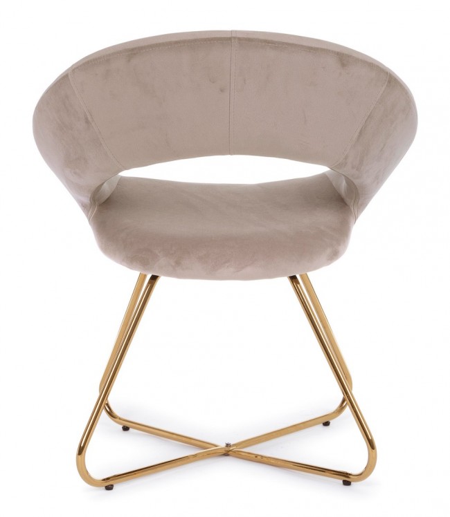 2x Poltrona Vanity in velluto tortora e gambe in oro