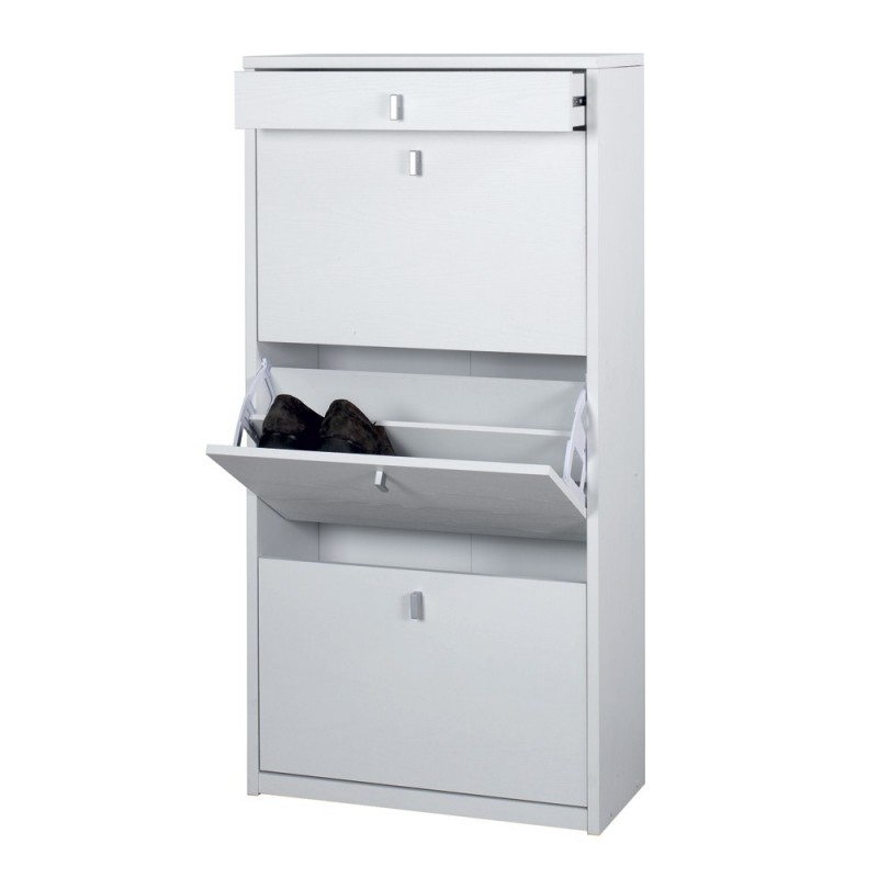 Scarpiera slim salvaspazio tre ante un cassetto Bianco Cenere 63x29x h127 cm
