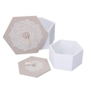 Scatola legno 1-2 bianco mandala esagono cm19,5x19,5h10,5