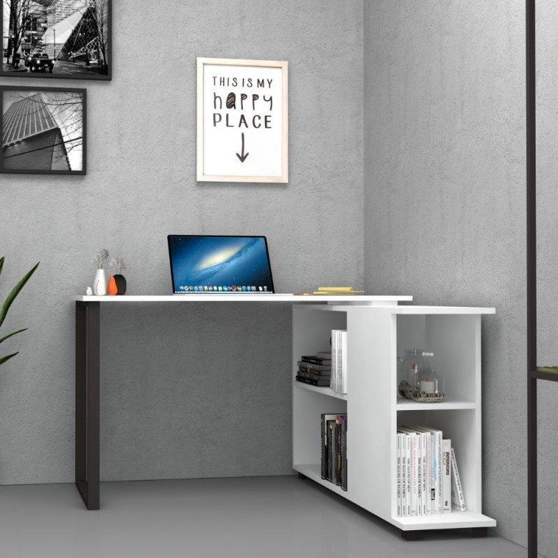 Scrivania con libreria reversibile Bianco OSLO 120x60x h74 cm EFFEZ