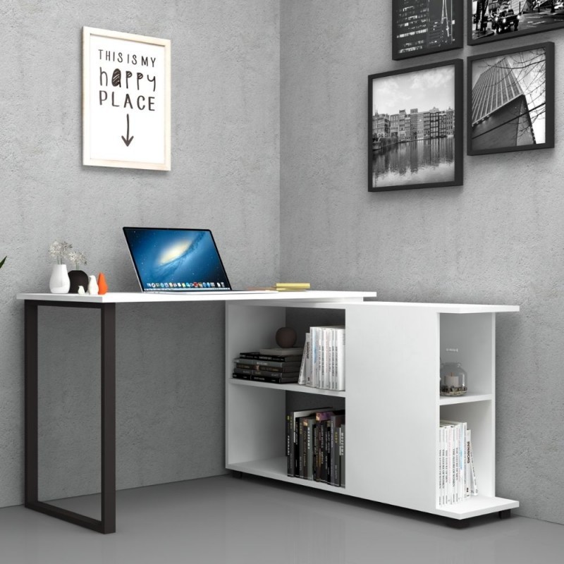 Scrivania con libreria reversibile Bianco OSLO 120x60x h74 cm EFFEZ