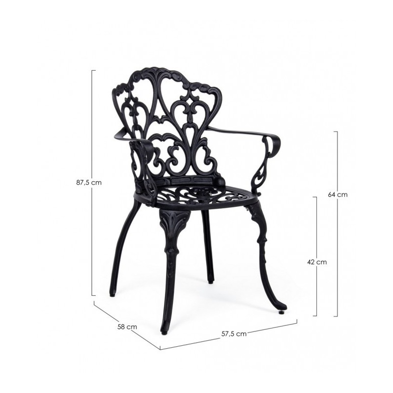 Sedia alluminio antracite esterno barocco cm 57.5x 58 x 87.5h