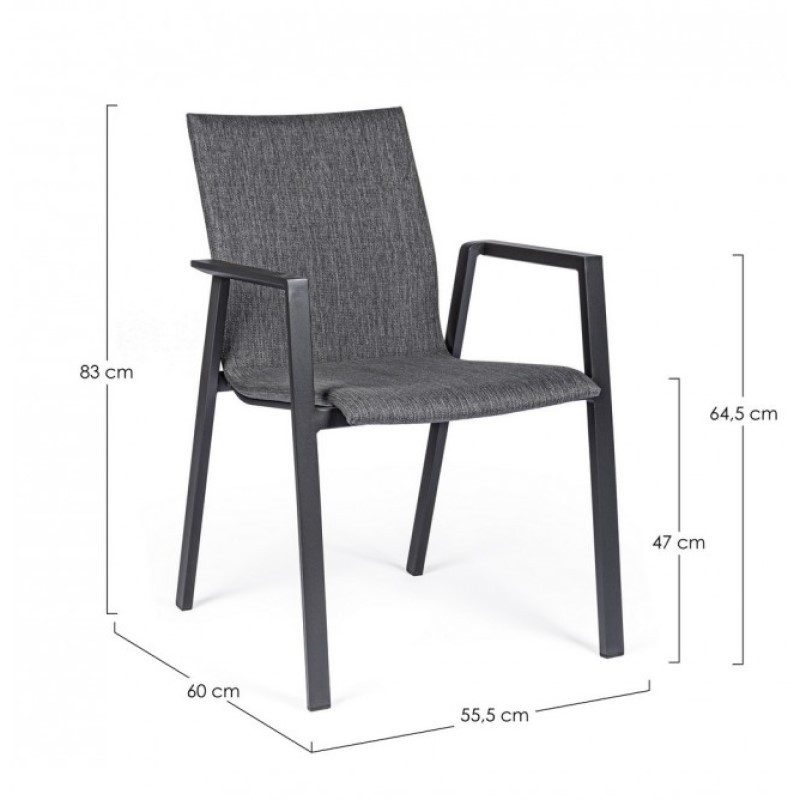 Sedia da giardino antracite con braccioli Bizzotto
