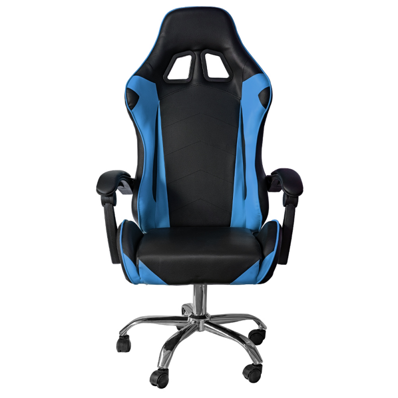Sedia gaming in ecopelle da ufficio reclinabile Blu e Nero 64x53x h123-133 cm