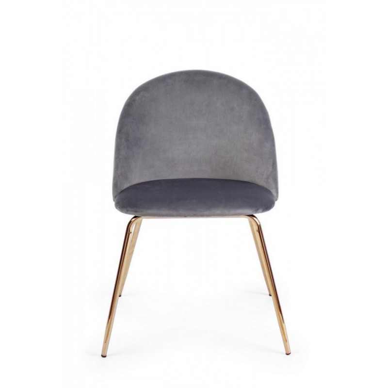 Sedia in velluto grigio con gambe oro