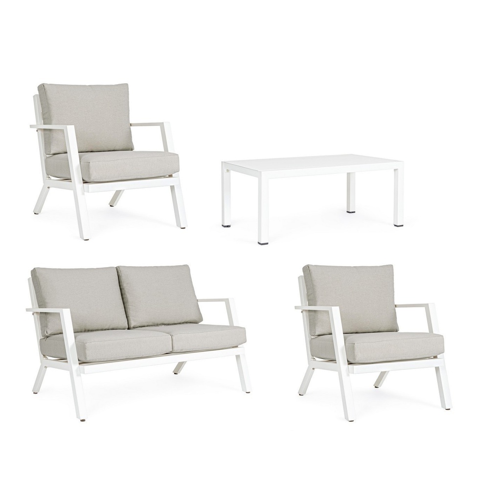 Set da esterno 4 pz Salotto con cuscini Harley bianco iperbriko