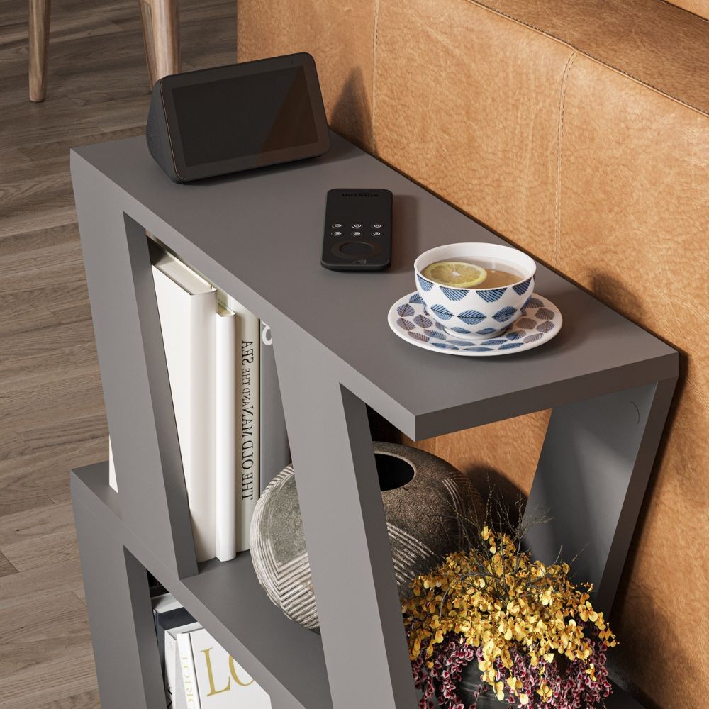 Tavolino Laterale da Salotto Lazena Antracite 3 Ripiani 57 cm 60 cm 22 cm