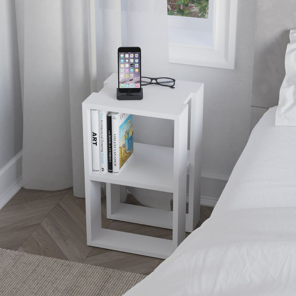 Tavolino comodino Lonie bianco 2 scomparti aperti H 55 x P 30 x L 34 cm