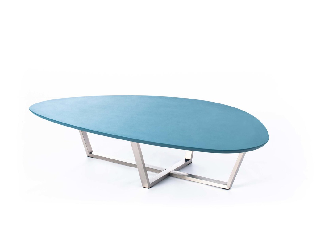 Tavolino in mdf verde petrolio e base grigio cromato 140x80x32h cm 