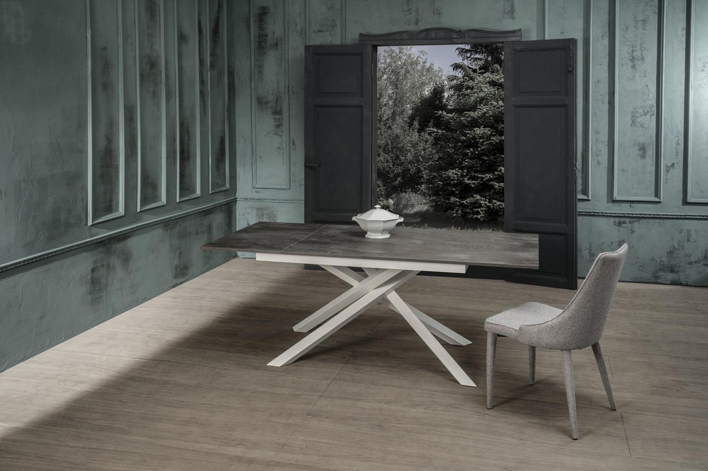 Tavolo allungabile cemento grigio-bianco 90 cm x 140- 190 cm H. 76 cm