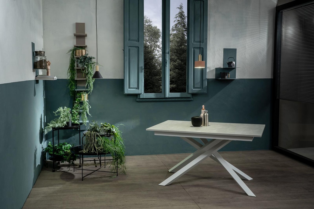 Tavolo allungabile cemento bianco-bianco 90 cm x 140- 190 cm H. 76 cm