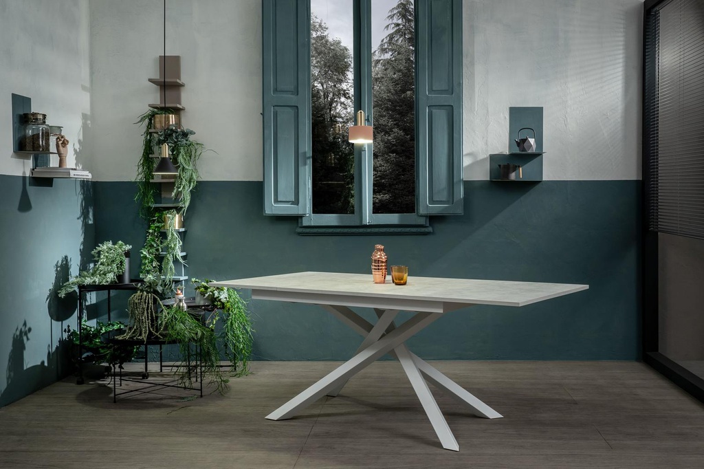 Tavolo allungabile cemento bianco-bianco 90 cm x 140- 190 cm H. 76 cm