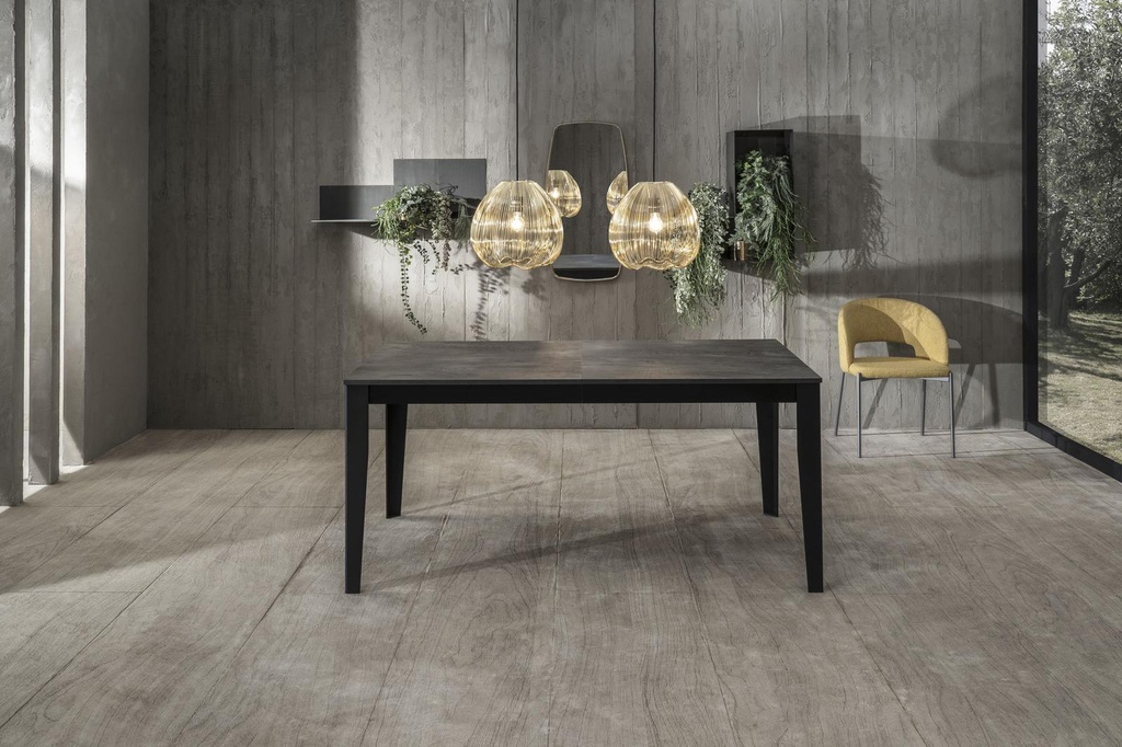 Tavolo allungabile cemento grigio- metallo nero 90 cm x 156- 316 cm H. 76 cm