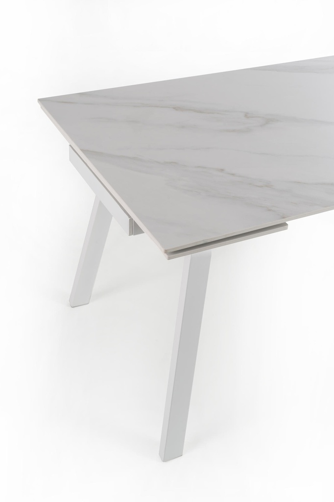 Tavolo allungabile con top in pietra effetto marmo bianco 140/200x80x76h cm