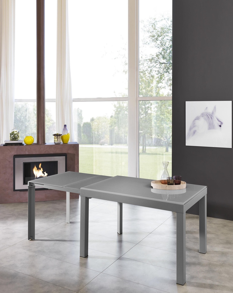Tavolo allungabile con top in vetro temperato grigio 120/175/230/290/350x75h cm 