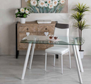 Tavolo fisso Maura Bianco con piano in vetro e gambe in metallo 130x75x76