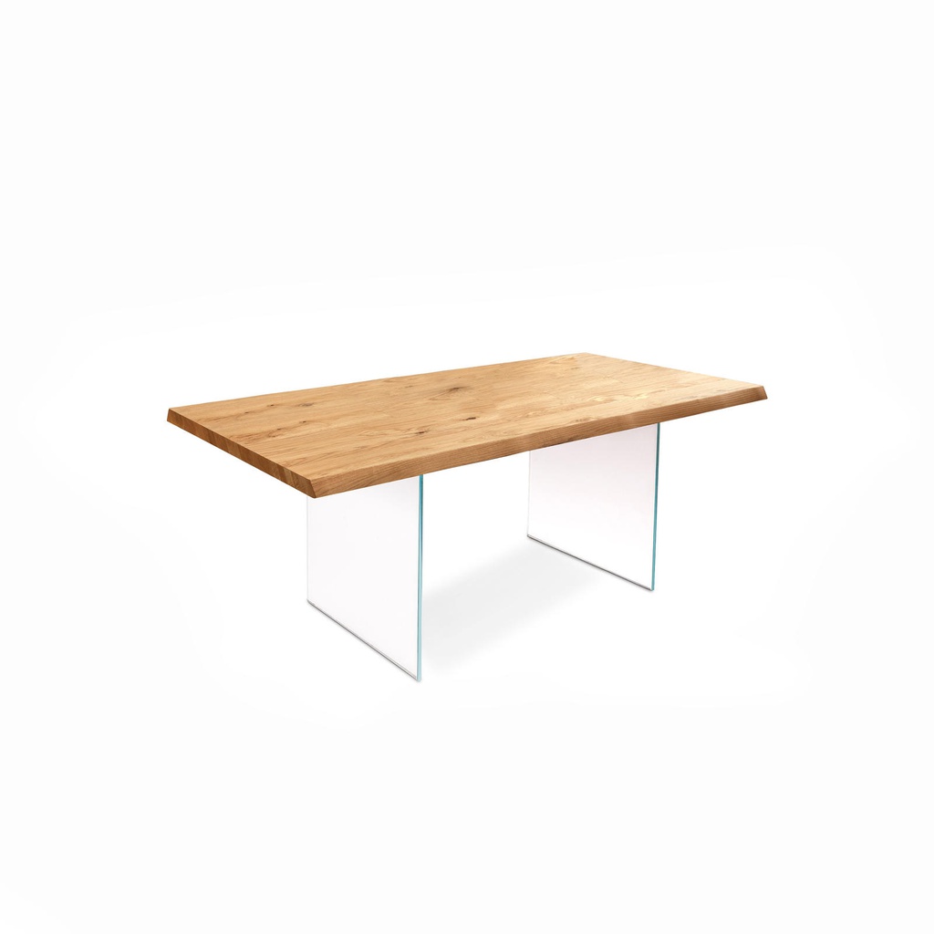Tavolo in rovere impiallacciato e gambe in vetro temperato 160x76h cm 