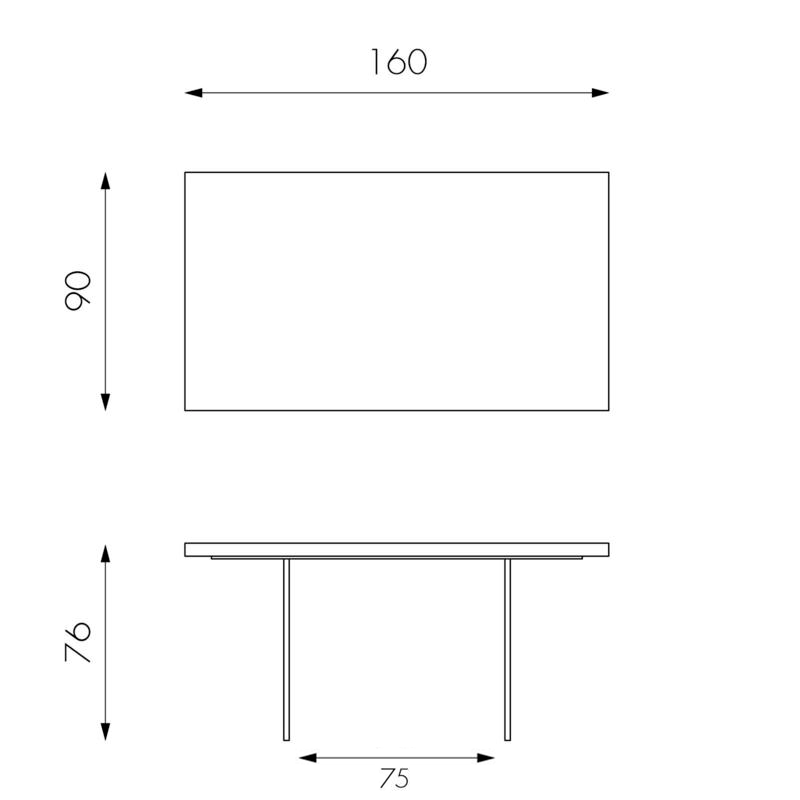 Tavolo in rovere impiallacciato e gambe in vetro temperato 160x76h cm 