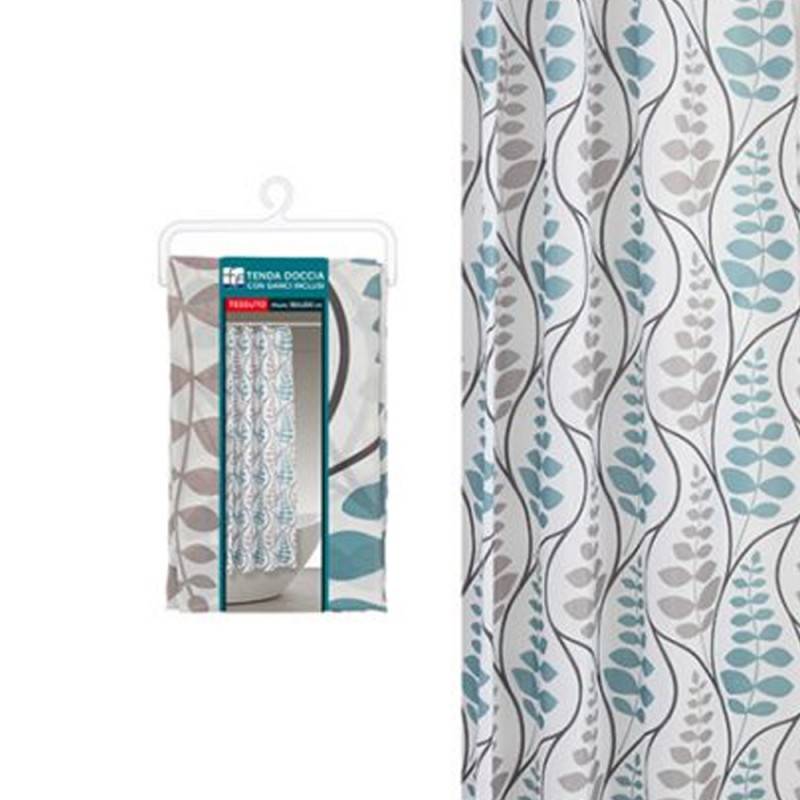 Tenda doccia elegante e resistente in tessuto floreale con ganci, misura 180 x 200 cm.