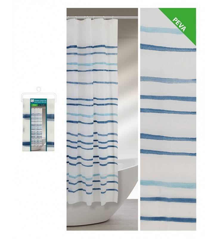 Tenda doccia strice acquarello blu, 180 x 200