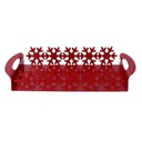 Vassoio metallo fiocco neve rosso rettangolare cm41x20h6,5