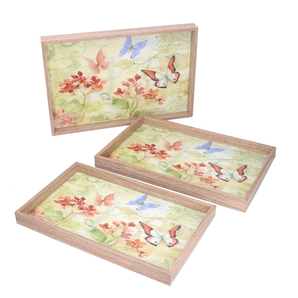 Vassoio legno 1-3 farfalle verde rettangolare cm45x30h4