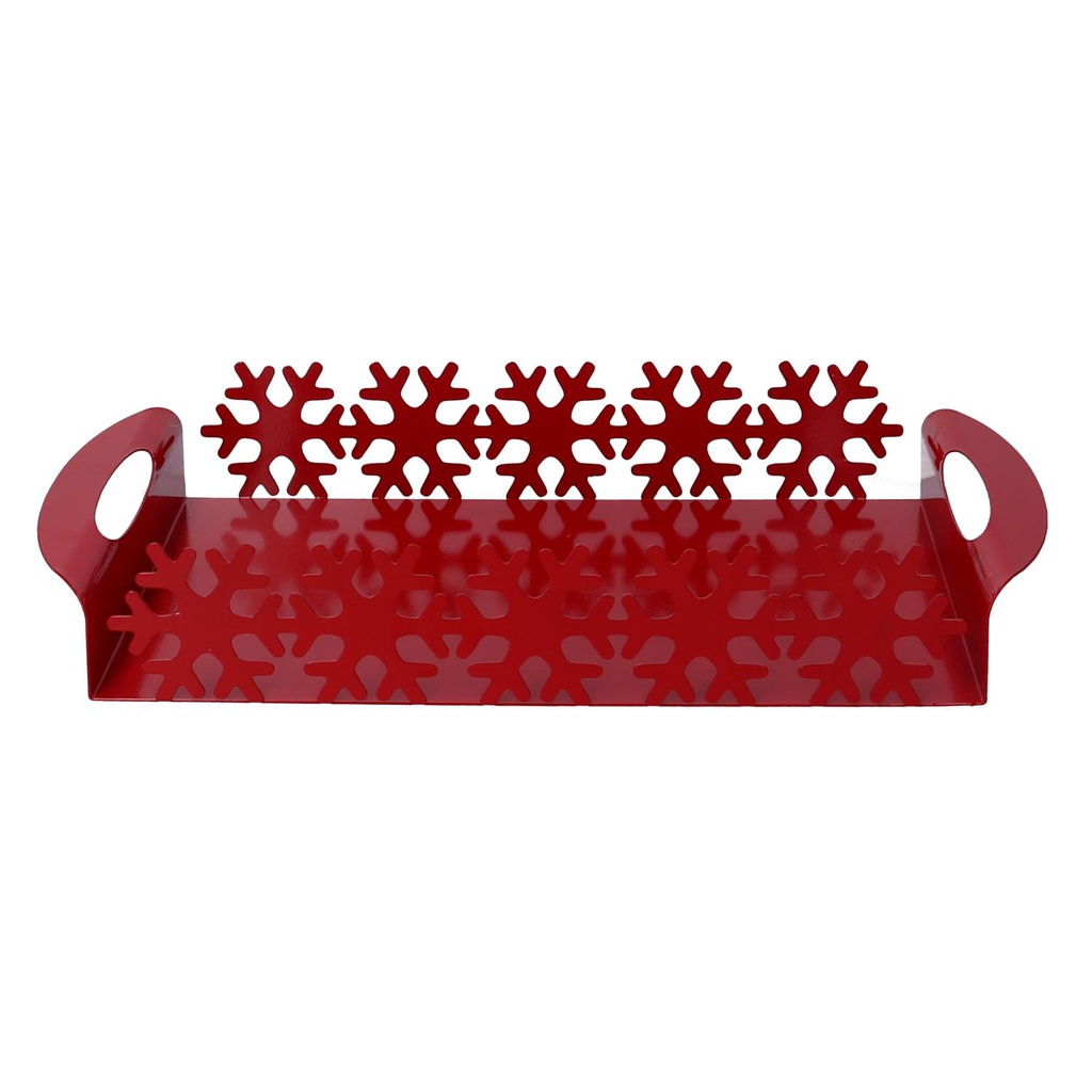 Vassoio metallo fiocco neve rosso rettangolare cm41x20h6,5