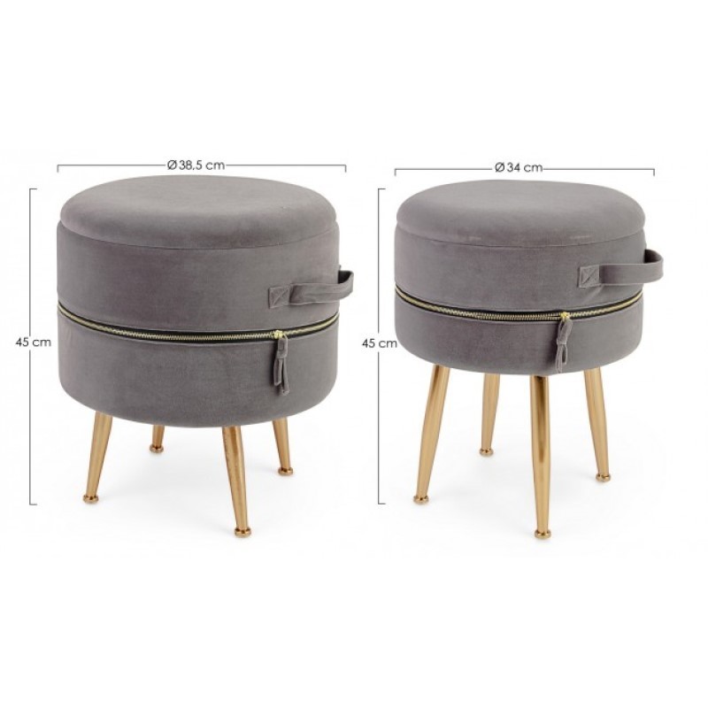 Set 2 Sgabello contenitore effetto velluto Pavlina Grigio Scuro