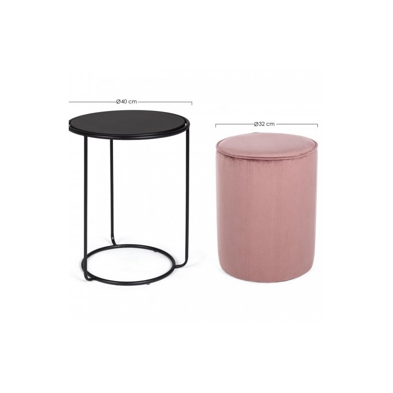 Set combinato moderno tavolino-pouf Annika rosa antico