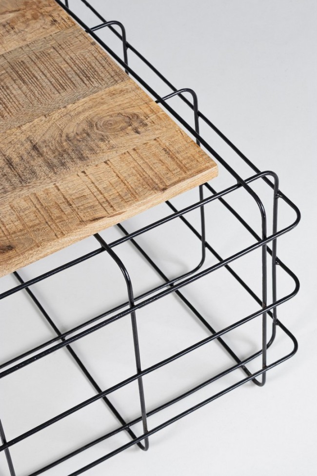 Tavolino in legno e acciaio stile industriale 80x80