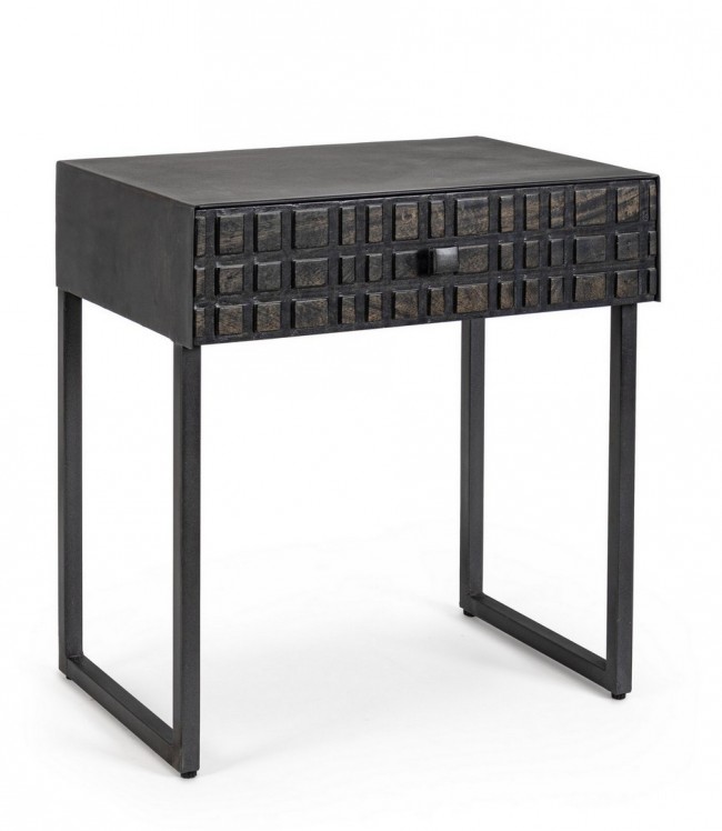 Tavolino nero 1 cassetto in legno stile industriale 50x35x55