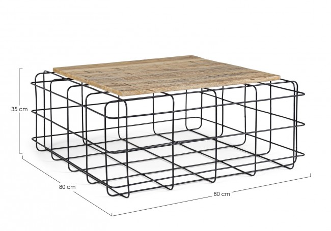 Tavolino in legno e acciaio stile industriale 80x80