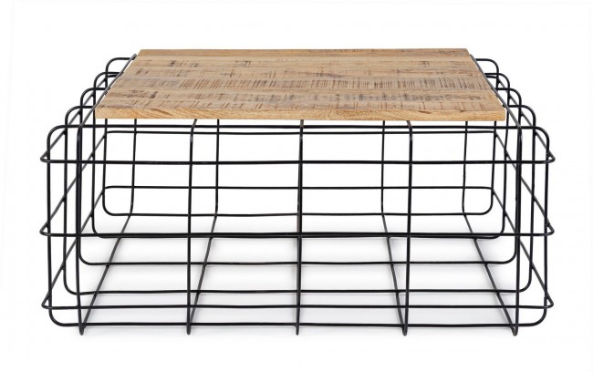 Tavolino in legno e acciaio stile industriale 80x80