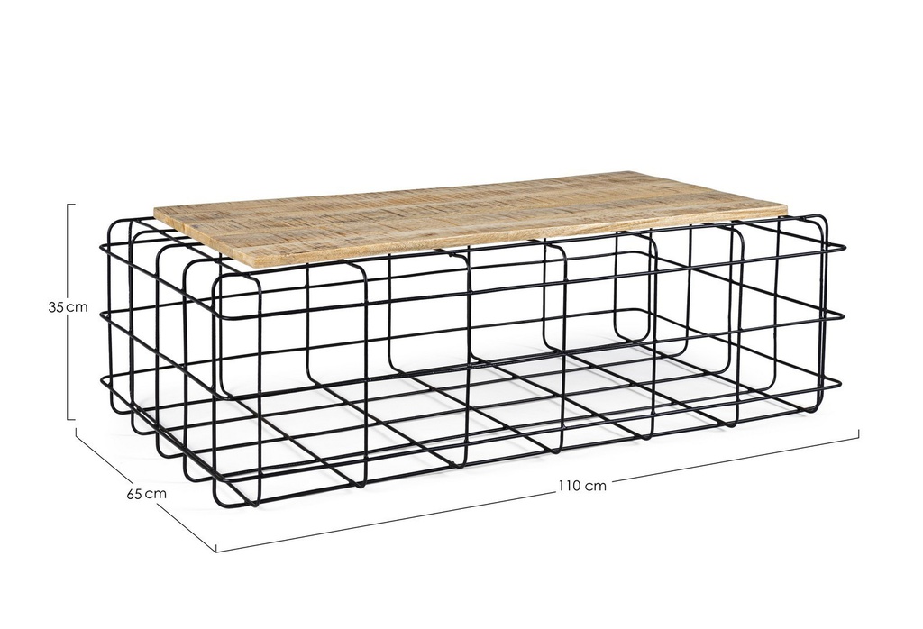 Tavolino metallo legno rettangolare Trellis