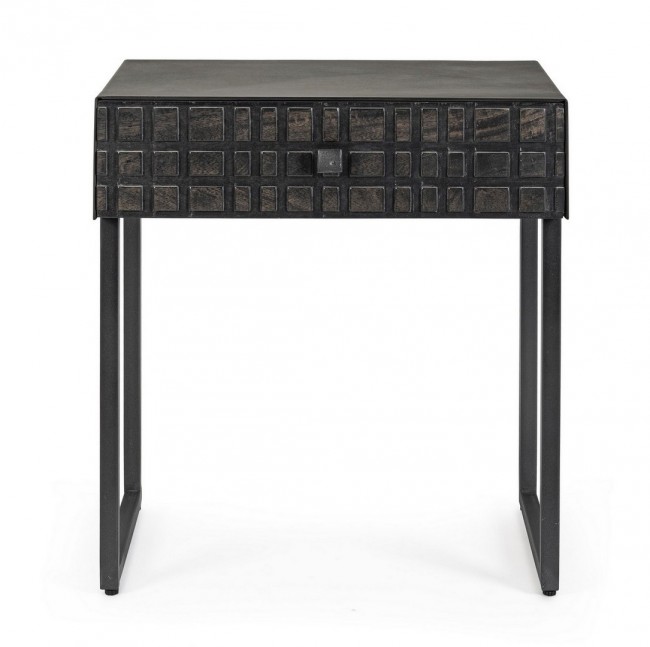 Tavolino nero 1 cassetto in legno stile industriale 50x35x55
