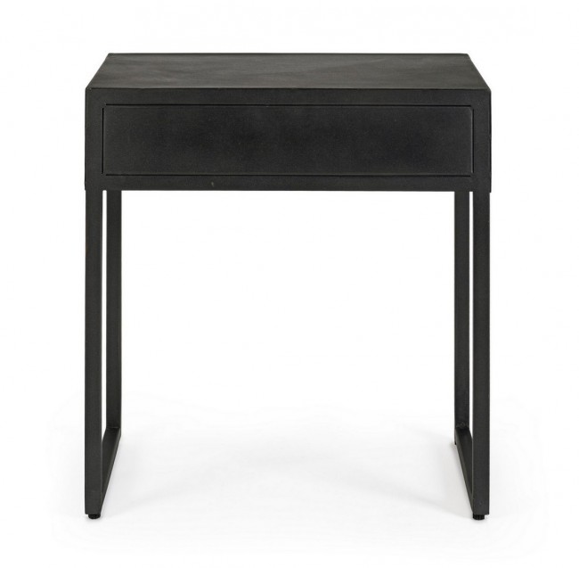 Tavolino nero 1 cassetto in legno stile industriale 50x35x55
