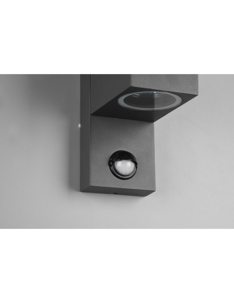 Applique Squadrata Esterno Doppia Emissione Sensore Movimento Roya Antracite IP44 Trio Lighting