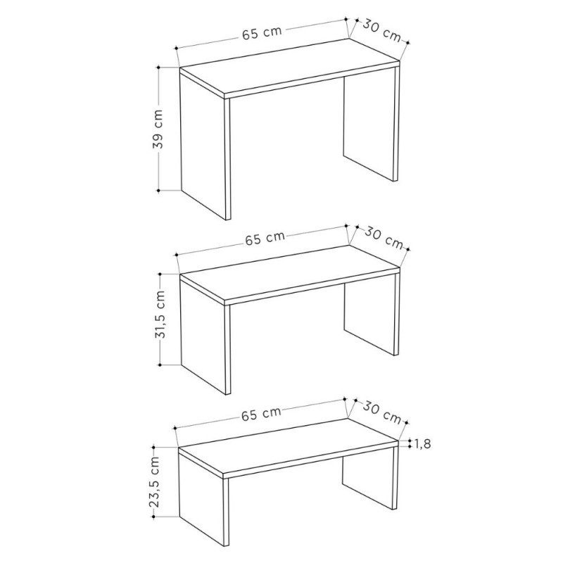 Tris tavolini da caffe tortora  antracite Kanta  cm 65x30xh.39