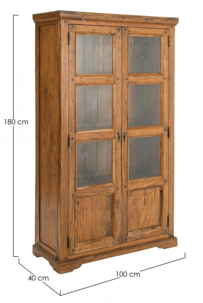 Vetrina 2 ante marrone in legno stile rustico