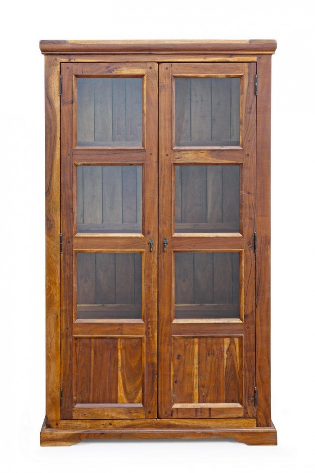 Vetrina 2 ante marrone in legno stile rustico
