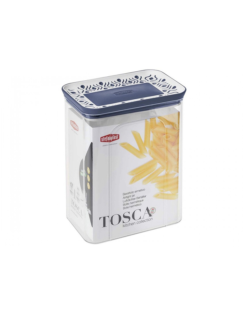 Barattolo Rettangolare Tosca con capacità di 2,2 litri, colore Bianco/Blu, prodotto da Stefanplast (55651).