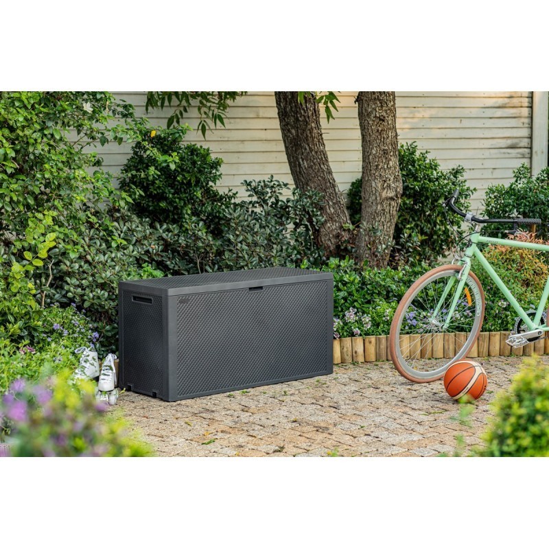 Baule Emily box in resina finitura intrecciata colore grafite 118x45xh.57 cm