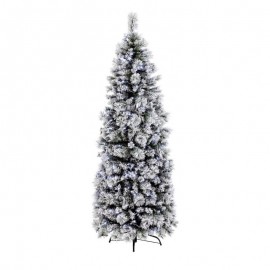 Albero di natale innevato slim THURN luci integrate h210 cm