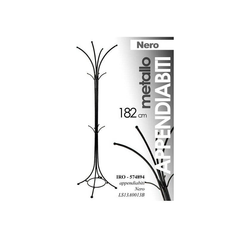 Appendiabiti piantana da terra nera in metallo cm 182