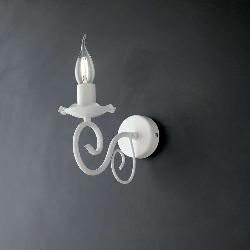 Applique da muro in ferro Bianco shabby una luce 17x h23 cm