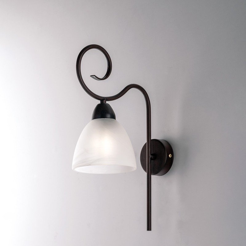 Applique in ferro Nero Ruggine paralume in vetro Alabastro Bianco una luce 22x h38 cm
